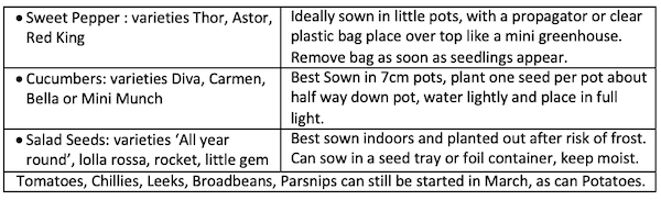 Indoor Seeds to sow in March table